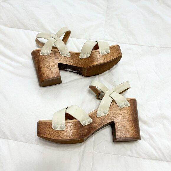 Sam Edelman Josefine Ivory Platform Sandals Wood Block Heel Criss Cross EUC 8 - Picture 6 of 8
